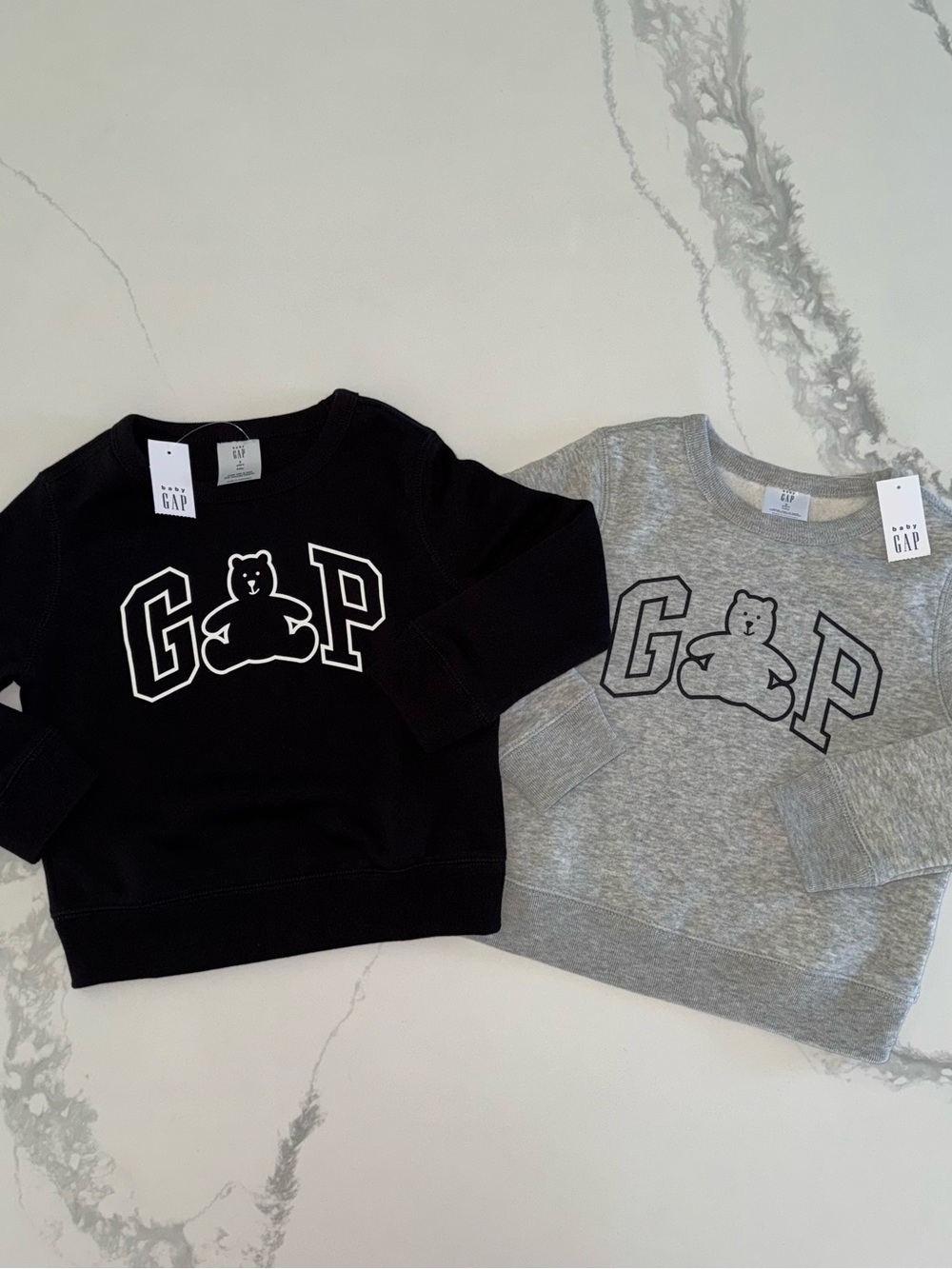 GAP Toddler Boys Black & Light Gray Bear Logo Sweatshirts 3T